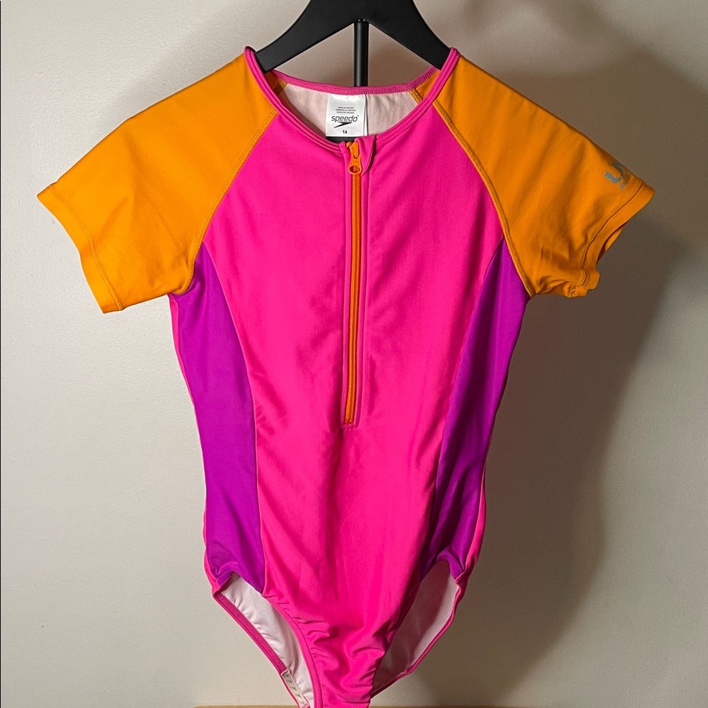 Speedo Vibrant Pink and Orange Swim One Piece